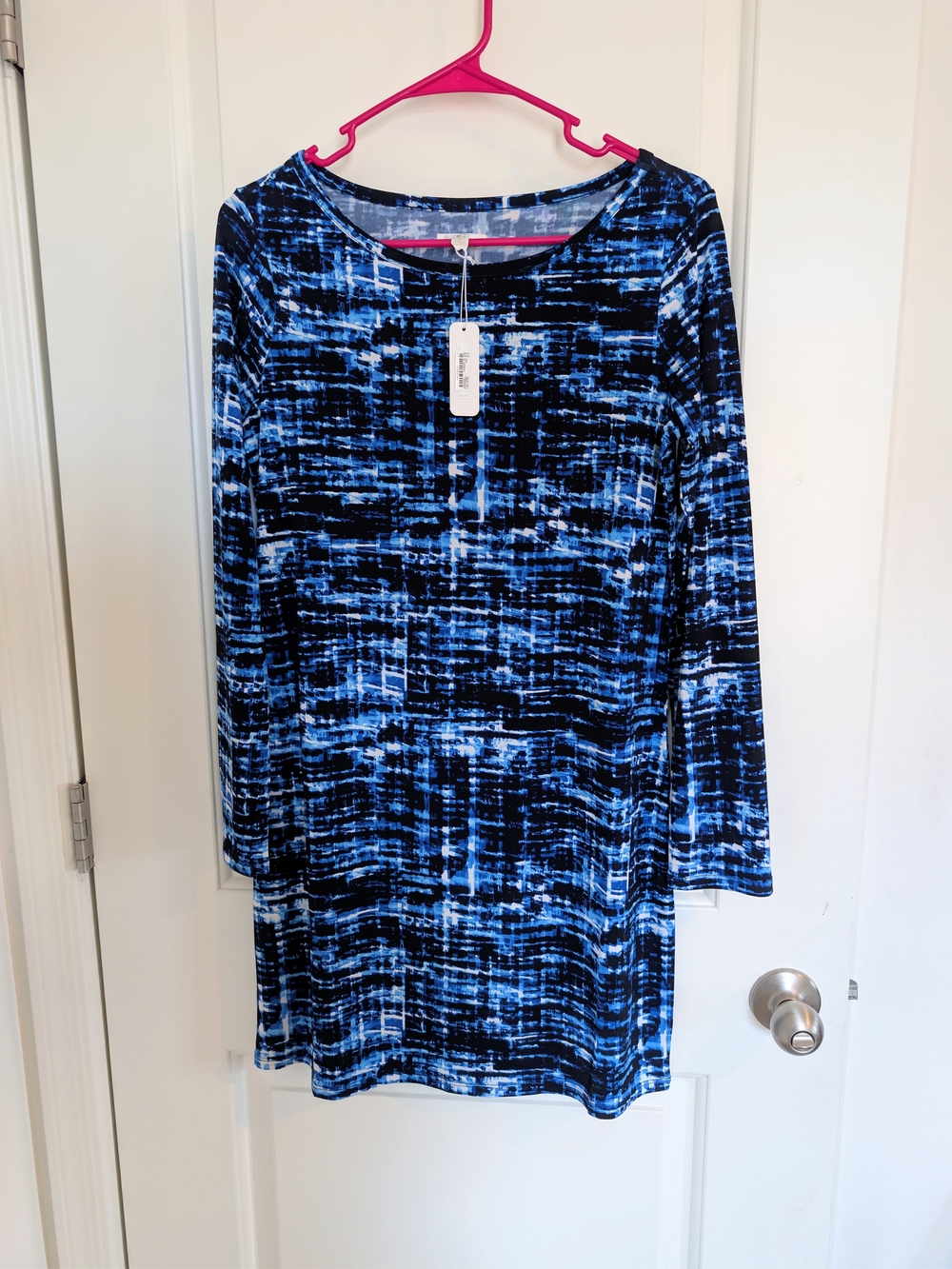 C Blue Abstract-Print Long Sleeve Dress New With Tags